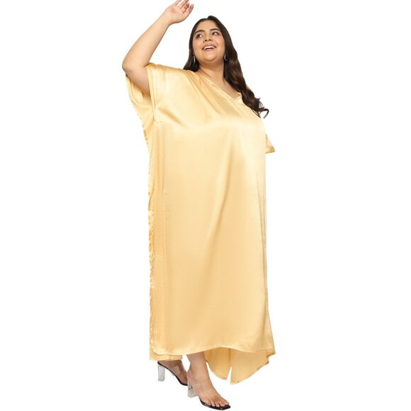 Gypsie Blu Women Satin Solid Kaftan Dress Plus Size Maxi Dresses for Casual Gown - Picture 3 of 6